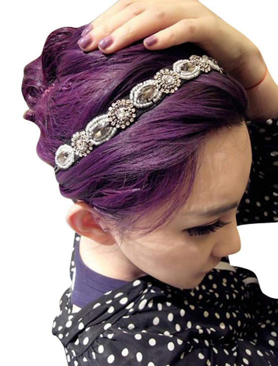 OTYOU Rhinestone Beaded Headbands Jewel Workmanship Elastic Non Slip Hair Bands Women Lady Girls Jewelry Accessories Bla