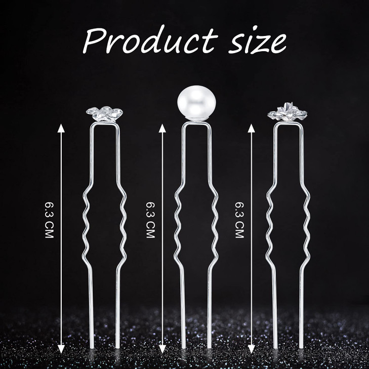 60 Pieces Bridal Hair Pins Accessories Pearl Rhinestone Flower U Shape Clips Jewelry Prom Hair Barrettes Decorations for