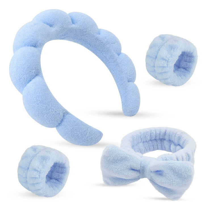 ATROCH Puffy Spa Headband Wristband Set Sponge Makeup Skincare Headband for Washing Face Cute Present for Teenage Girls