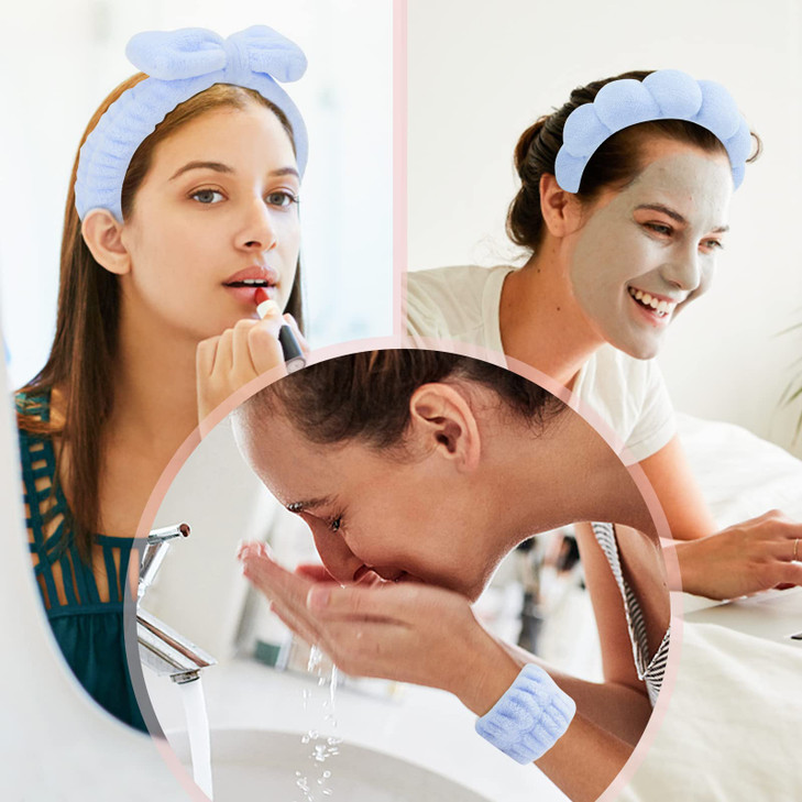 ATROCH Puffy Spa Headband Wristband Set Sponge Makeup Skincare Headband for Washing Face Cute Present for Teenage Girls