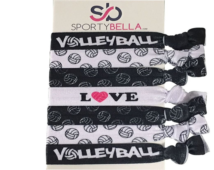 SportyBella Girls Volleyball Hair Accessories No Crease Elastics with Volleyball Design Set of 7 for Games