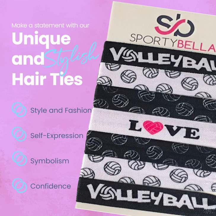 SportyBella Girls Volleyball Hair Accessories No Crease Elastics with Volleyball Design Set of 7 for Games