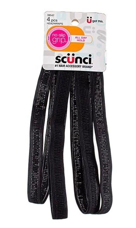 SCUNCI NoSlip Grip Headwraps Black 15 cm 4 Pack