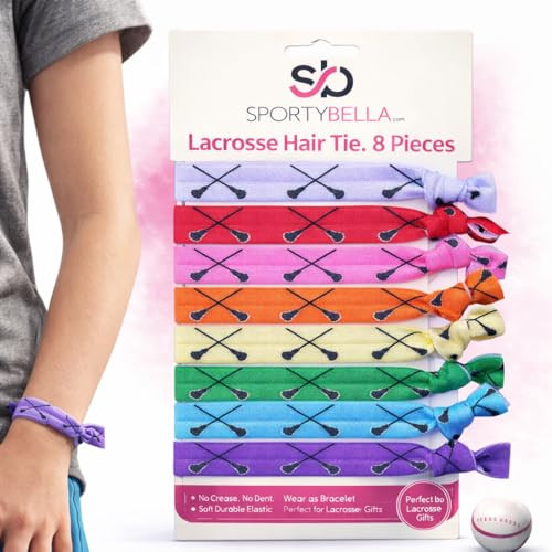 MultiColored Hair Ties with Lacrosse Design for Girls No Crease Ponytail Elastics for Lacrosse Players 8 pcs by SPORTYBE