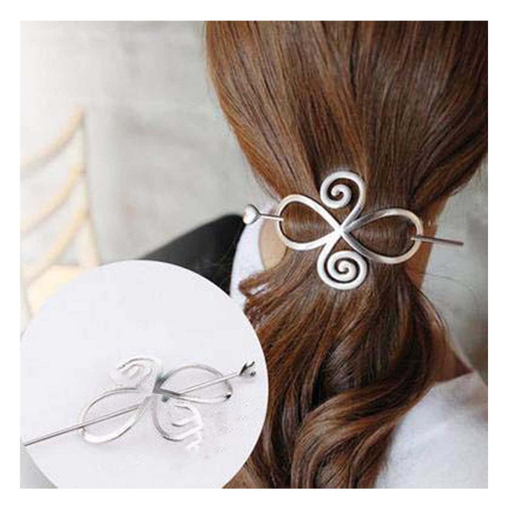 Allereyae Vintage Celtic Knot Hair Slide long Hair Stick Slide Pin Barrette Celtic Infinity Hair Barrette Silver Metal B