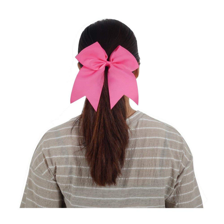 16PCS 8 Large Cheer Hair Bows Ponytail Holder Elastic Band Handmade for Cheerleading Teen Girls College Sports Hot Pink