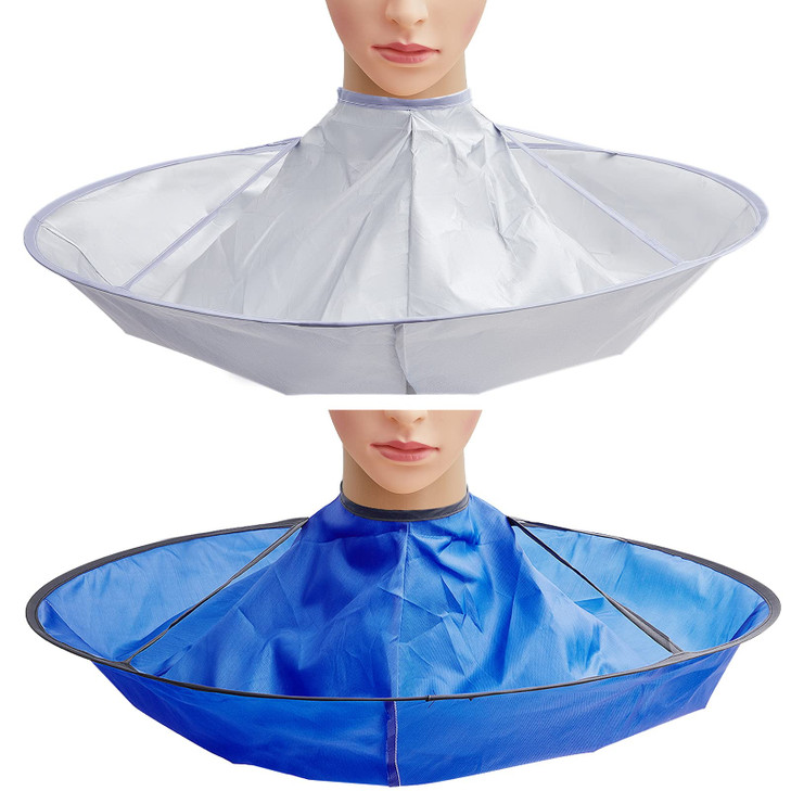 2 Pieces Hair Cutting Cape for Adults Umbrella Hair Cutting Cloak Foldable Catcher for Teens and Adults Blue and Silver