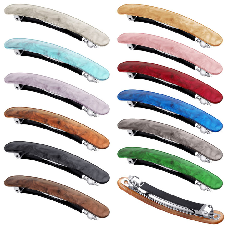 12 Pieces Hair Barrettes for Women Tortoise Shell Acetate French Skinny Clip Automatic Ponytail Barrettes for Women Fine