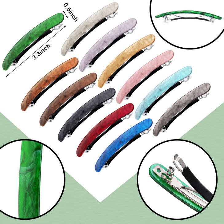 12 Pieces Hair Barrettes for Women Tortoise Shell Acetate French Skinny Clip Automatic Ponytail Barrettes for Women Fine