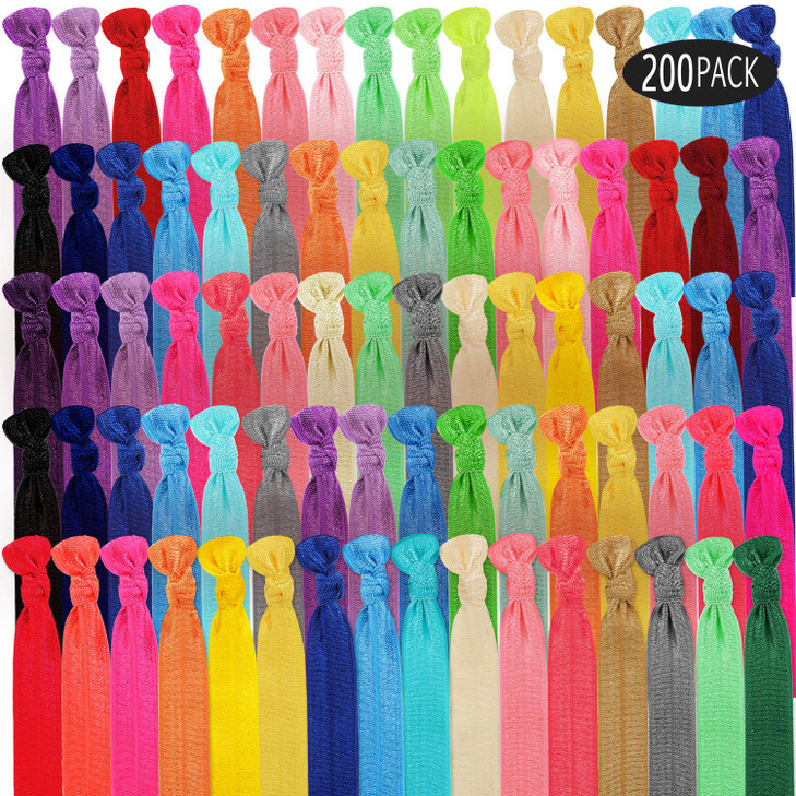 WILLBOND 200 Pieces Elastic Knotted Hair Ties Colorful Ribbon Hair Bands No Crease Ponytail Holders Multicolor Fold over