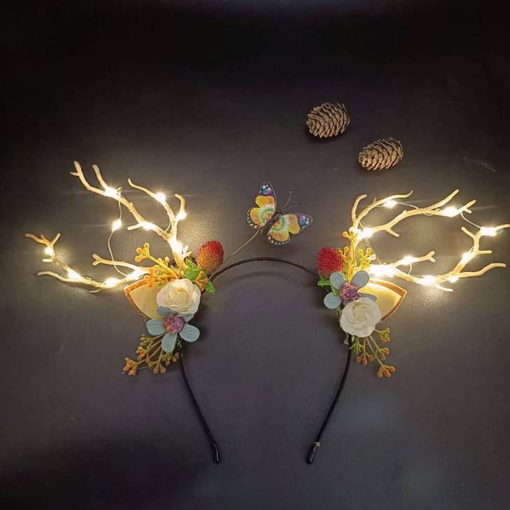 LED Glowing Tiara Reindeer Antlers Hair Accessories Christmas Party Hair Hoop Headwear Hair Accessories for Women Warm l