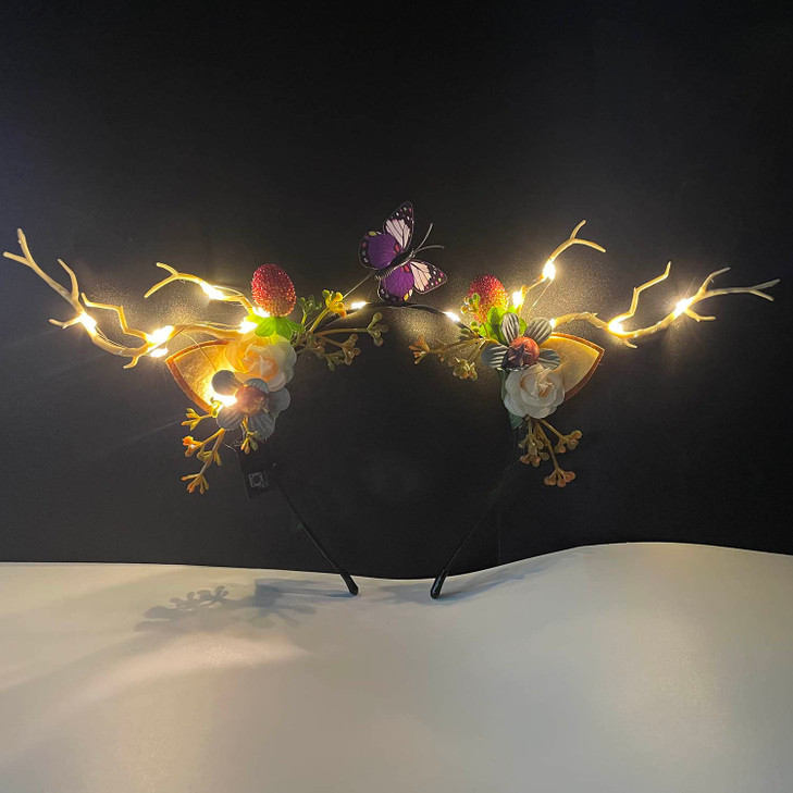 LED Glowing Tiara Reindeer Antlers Hair Accessories Christmas Party Hair Hoop Headwear Hair Accessories for Women Warm l