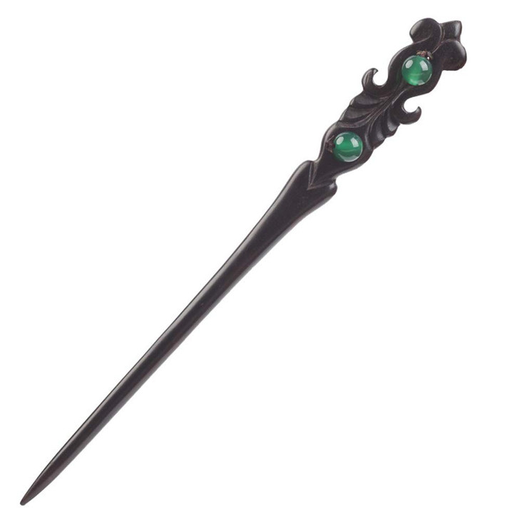 TOP SEWING Ebony Doublefaced Jade Sword Hairpins Handmade Carved Wooden 708 Hair Sticks for Women Chinese Hair Chopstick