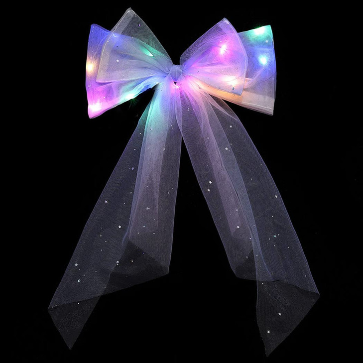 JONKY Light Up Hair Bow New Year Eve Clips LED Birthday Bows Glow Neon Acccessories for Women