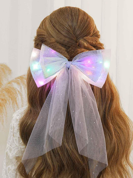 JONKY Light Up Hair Bow New Year Eve Clips LED Birthday Bows Glow Neon Acccessories for Women