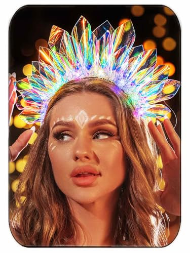 JONKY Light Up Crown Led Headband Glow Birthday Headpiece Rave Costume Hair Accessories for Women