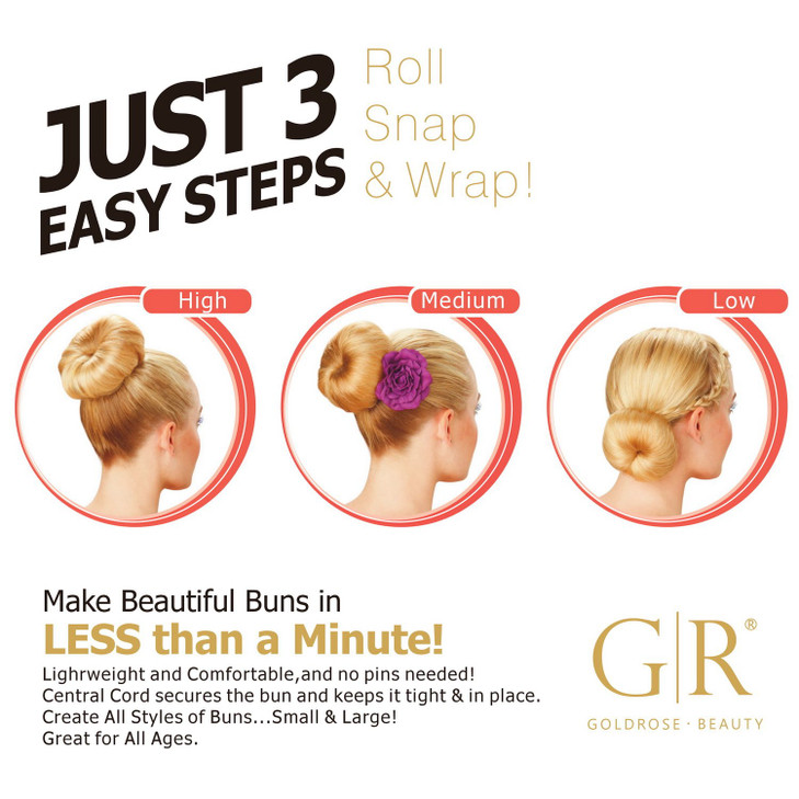 Goldrose Beauty Hair Styling Accessory 2 Pieces Doughnut Hair Bun Maker and Curler in Small Large Black
