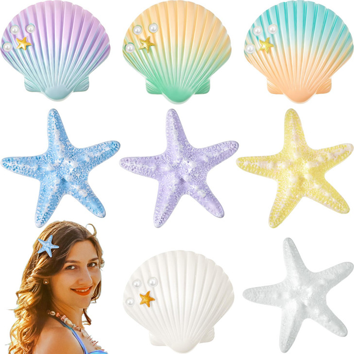 Juexica 8 Pieces Starfish Shell Hair Clip Beach Halloween Mermaid Costume Accessories Resin Seashell Seastar Hair Clip C