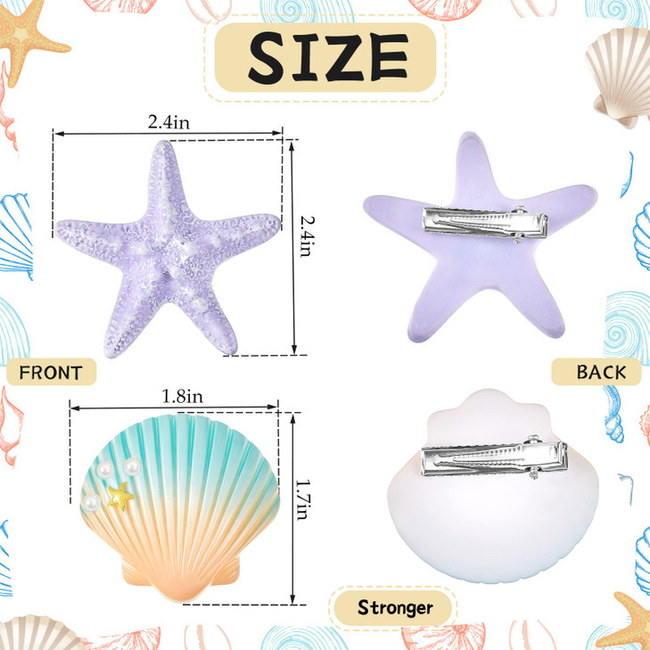 Juexica 8 Pieces Starfish Shell Hair Clip Beach Halloween Mermaid Costume Accessories Resin Seashell Seastar Hair Clip C