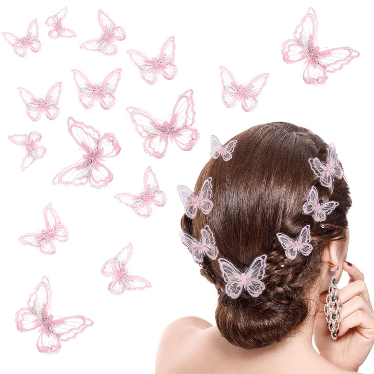 WILLBOND 18 Pcs Butterfly Hair Clip Lace Bows Doublesided Embroidery Butterfly Hair Barrettes Accessories for Women Wedd
