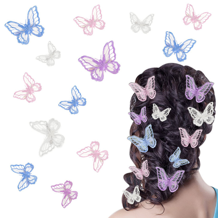 WILLBOND 18 Pcs Butterfly Hair Clip Lace Bows Doublesided Embroidery Butterfly Hair Barrettes Accessories for Women Wedd