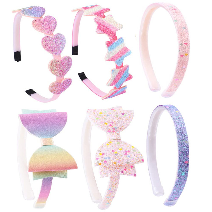 Lizioo 6 Pack Girls Headbands Glitter Kids Hair Accessories BowHeartStar Shaped Sweet Hairband For ToddlerGirlsTeens