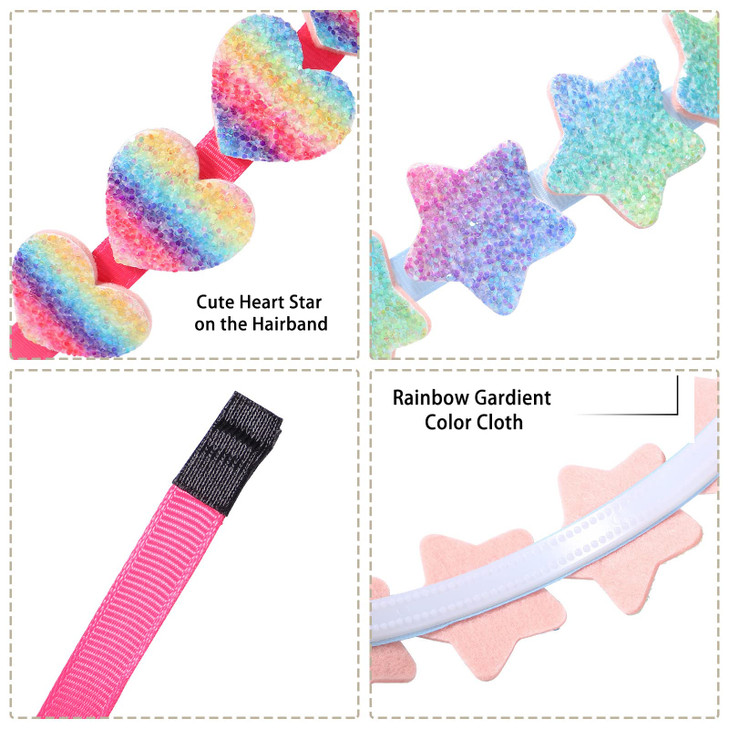 Lizioo 6 Pack Girls Headbands Glitter Kids Hair Accessories BowHeartStar Shaped Sweet Hairband For ToddlerGirlsTeens