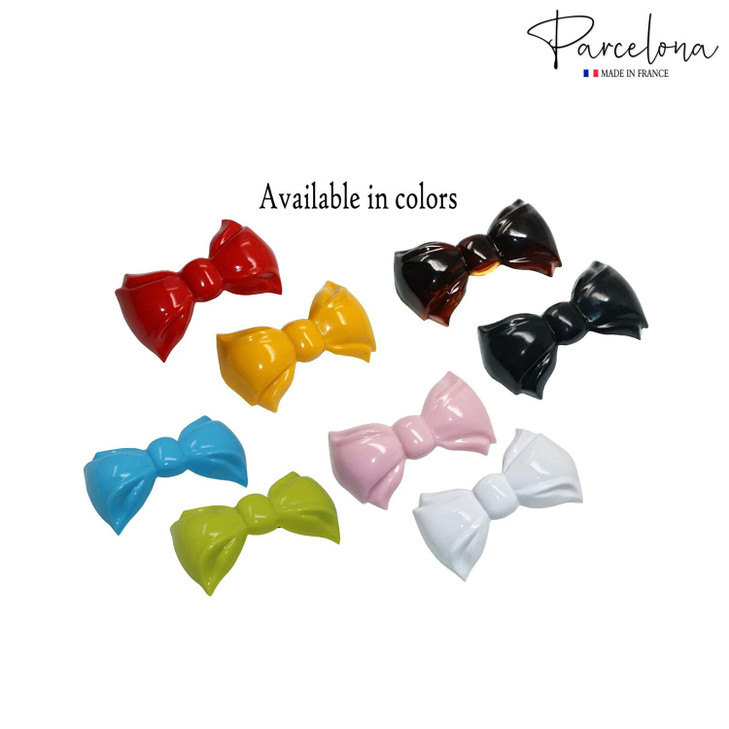Parcelona French Angel Bow Small 2 Celluloid Set of 2 Hair Clip Barrettes for Girls Blue and Green