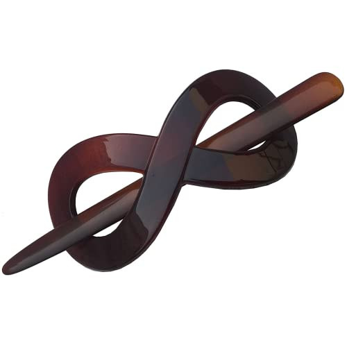 Parcelona French Infinity 3 12 Brown Tortoise Shell Hair Slider Pin Thru Barrette Clip with Stick for Fine Hair Women an