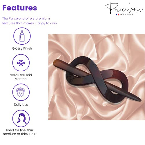 Parcelona French Infinity 3 12 Brown Tortoise Shell Hair Slider Pin Thru Barrette Clip with Stick for Fine Hair Women an