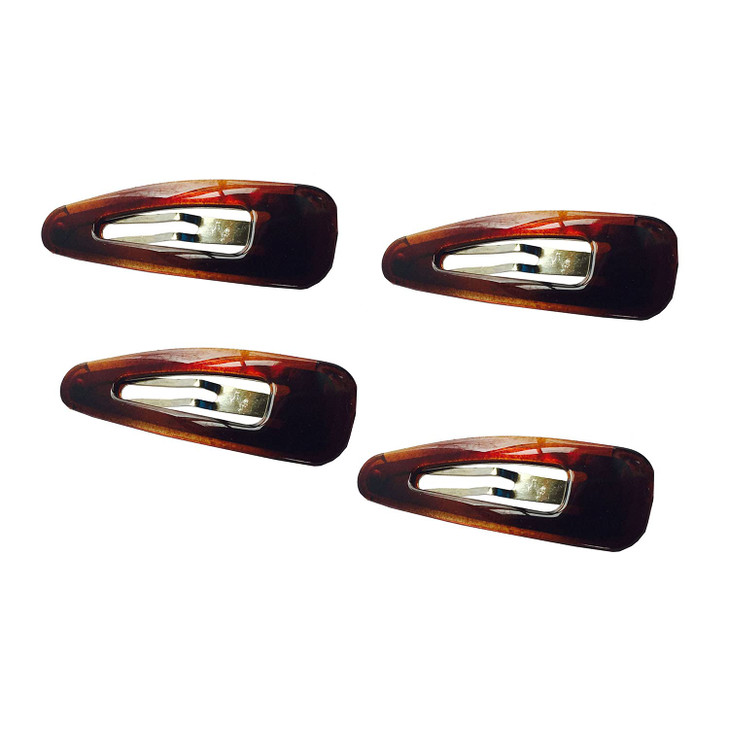 Parcelona French Small Tortoise Shell Brown 2 Celluloid Acetate Set of 4 Snap Hair Pin Clips for Women and Girls