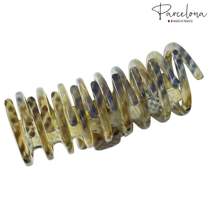 Parcelona French Narrow Tubular Olive Green Large 3 34 Celluloid Good Grip Jaw Hair Claw Clip Clamp for Women and Girls