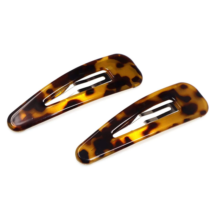 Parcelona French Clic Clac Savana Extra Large 3 Celluloid Acetate Set of 2 Snap Hair Clip Pins for Women and Girls