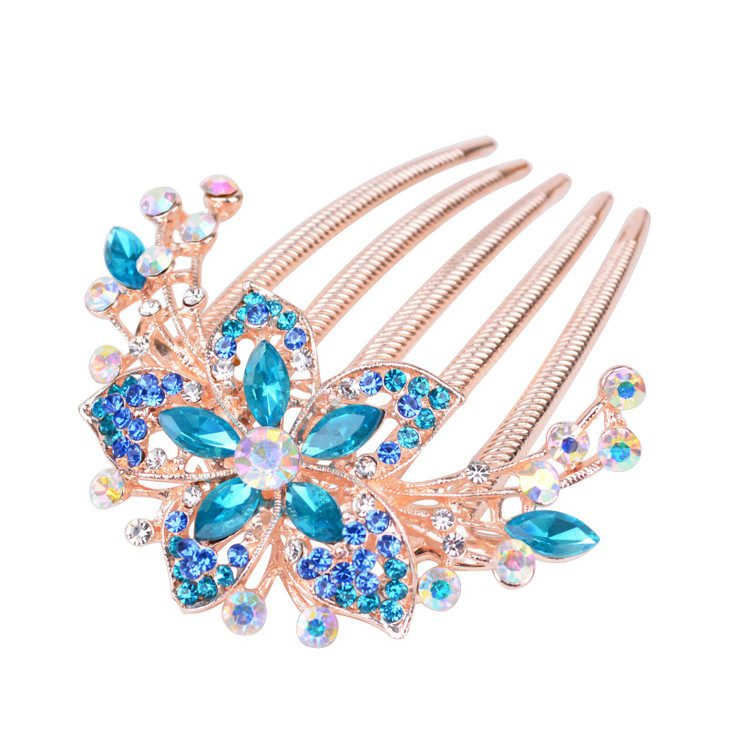 Sankuwen Flower Rhinestones Hair Combs AccessoriesPerfect Mothers Day GiftsBirthday GiftsWedding GiftsBlue