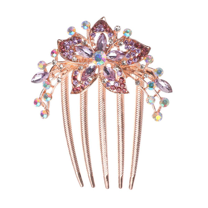 Sankuwen Flower Rhinestones Hair Combs AccessoriesPerfect Mothers Day GiftsBirthday GiftsWedding GiftsPurple