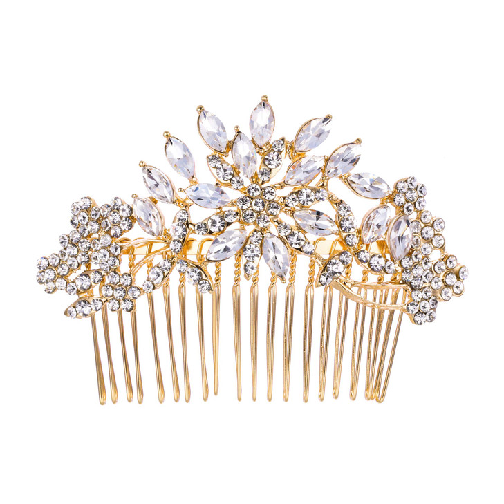 EVER FAITH Bridal Hair Accessories Crystal Flower Snowflake Side Comb Bridesmaids Wedding Headpiece Clear GoldTone