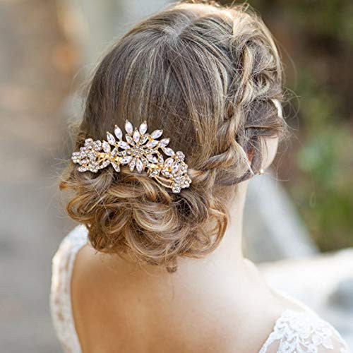 EVER FAITH Bridal Hair Accessories Crystal Flower Snowflake Side Comb Bridesmaids Wedding Headpiece Clear GoldTone
