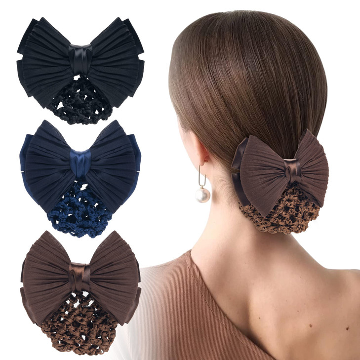 TXIN Set of 3 Bow Snood Bun Covers Crochet Net Hair Snoods for Women Girls Standard