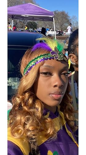 Patiky Mardi Gras Feather Headband Sequins Glitter Hair Band for Adult Women Men Mardi Gras Hair Band Halloween Costume