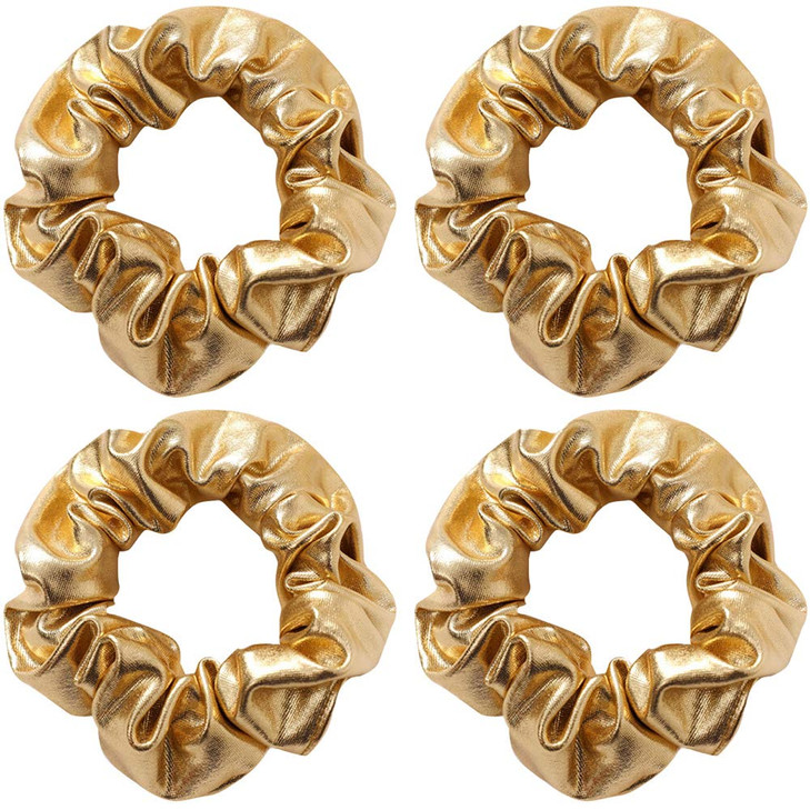 4 Pack Gold or Silver Metallic Leather Hair Scrunchies Hair Ties Hair Eleastic Bands Scrunchy Hair Ties Ropes Ponytail H