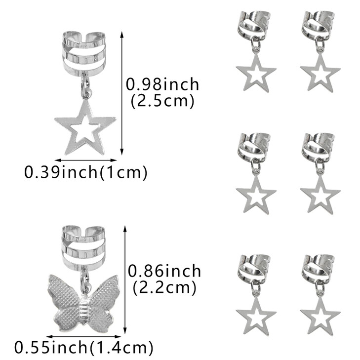 40 Pack Star and Butterfly Braid Clips for Girls Jewelry Cuffs Hair Clips Dreadlock Braids Hair Rings Gold Silver Decora