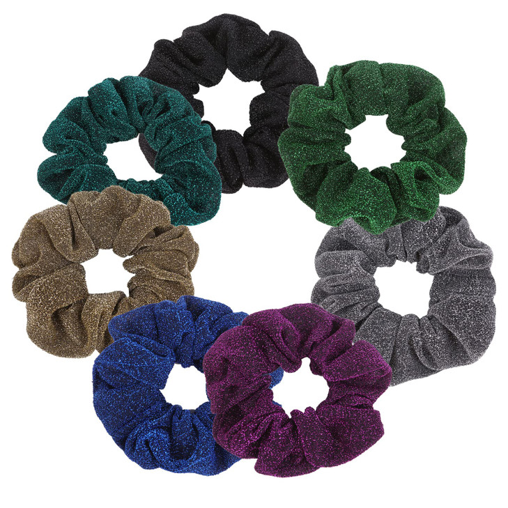 7 Pack Glitter Shimmer Dance Bun Net Tuck Net Hair Scrunchies for Girl Rich Tones Bun Covers Mesh String Bobbles Elastic