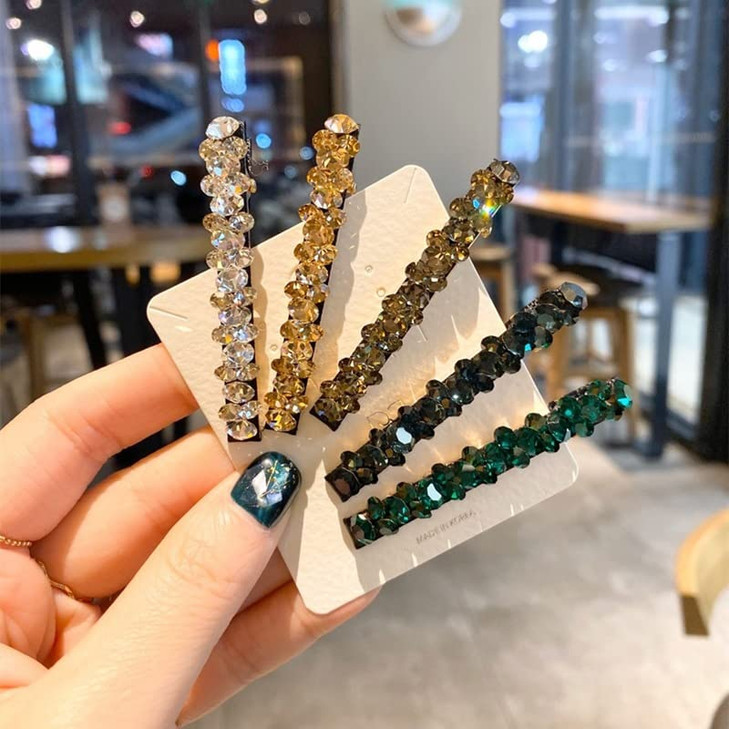 Vpang 2 Pcs Shiny Rhinestone Diamond Barrette Clip Duckbill Alligator Hair Accessories for Women Girls Champagne
