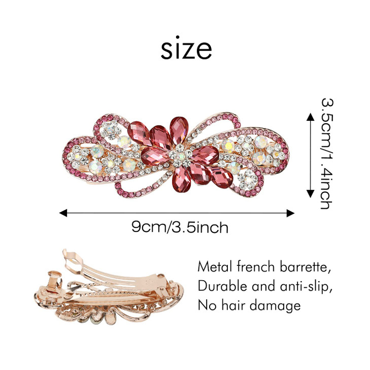 inSowni 4 Pack Luxury Glitter Sparkly Jeweled Gems Crystal Rhinestone Flower Metal French Barrettes Snap Alligator Hair