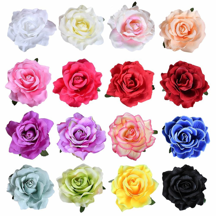 inSowni 16 Pack Realistic Big Rose Flower Hair Clips Pins Barrettes Brooches Accessories for Women Girls Teens Brides 16