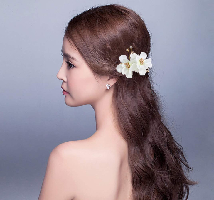 inSowni 8 Pack Hawaiian Luau Party Wedding Bridal Headpiece Artificial Fake Silk Hibiscus Flower Gold Hair Side Combs Cl