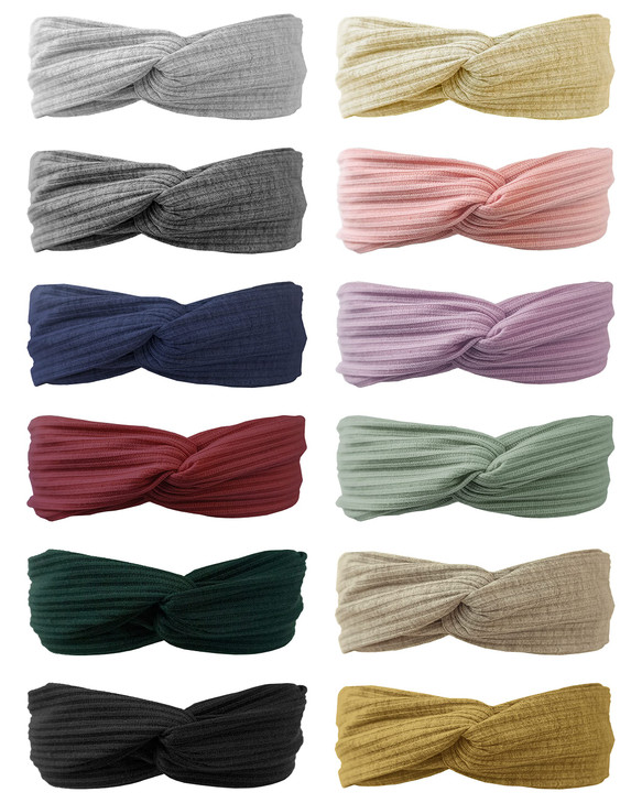 Knotted Headbands for Women and Girls No Slip Fashion Head Bands 12 Pcs with 12 Colors