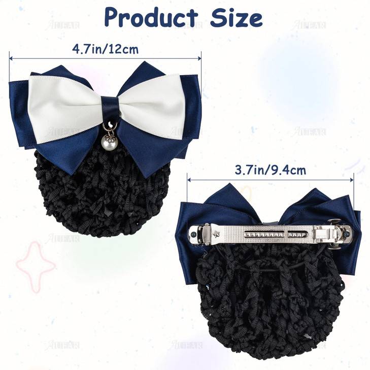 AUEAR 4 Pcs Satin Hair Bow with Snood Net Barrette Bowknot Clip Bun Cover Hairnets for Women
