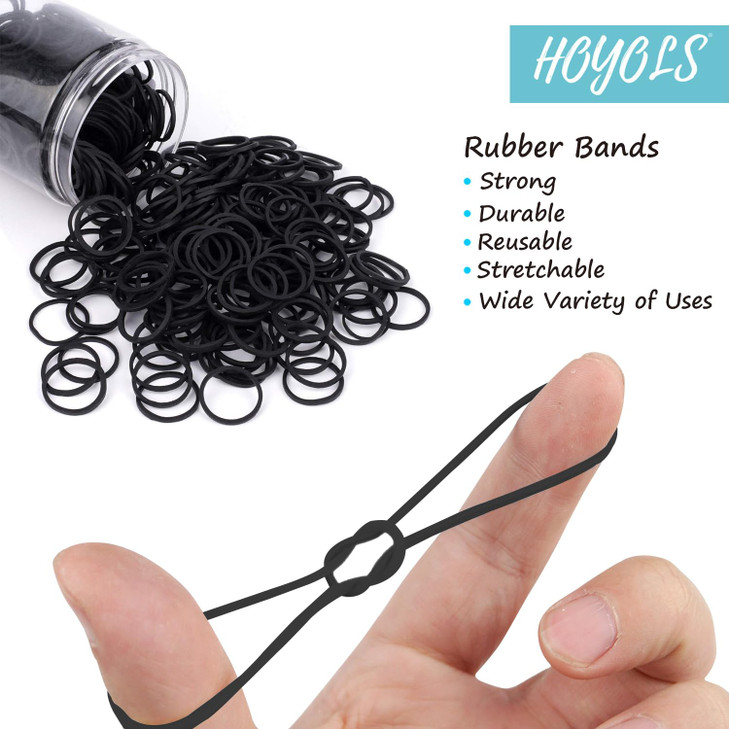 HOYOLS 34 Inches Black Hair Rubber Bands for Hair Ties Small Mini Elastics Bands Large Braiding Ponytail Holders for Bab