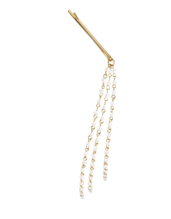 Yueton 2pcs Fashion Ladies Artificial Pearl Tassel Chain Barrettes Headband Hair Clips Clamp Headwear Edge Clips Bobby P